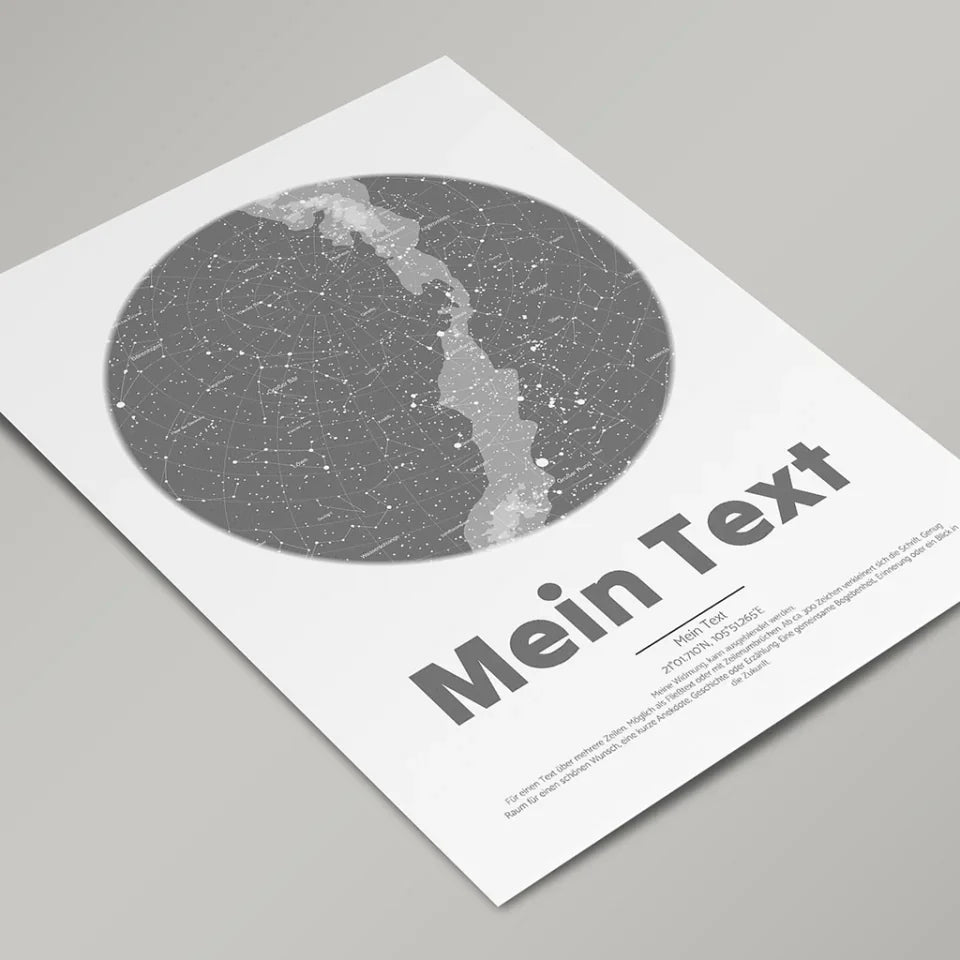 Personalisierte-Sternenkarte-rund-in-grau-mit-eigenem-Blockschrift-Text-deinem-Ort-Augenblick-Hochformat-im-Holzrahmen-weiß