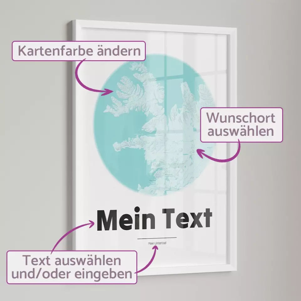 Personalisierte Landkarte &quot;bold Blickpunkt&quot; - dein Ort + Text | Hochformat