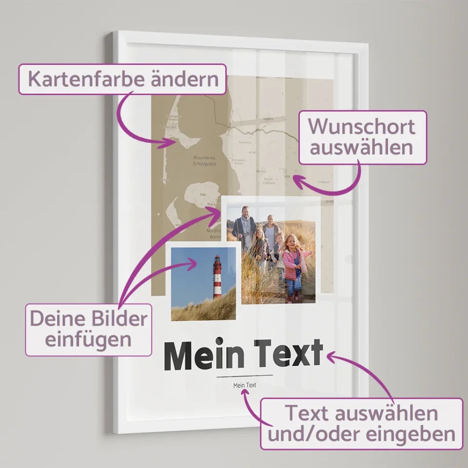 Personalisierungsmöglichkeiten-für-Gerahmte-Landkarte-mit-Blockschrift-und-2-Fotos