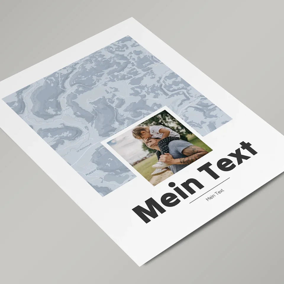 Portrait-Landkarte-in-dunkelblau-mit-Deinem-Text-in-Schreibschrift-Hochkant-gerahmt-mit-Farbswatches