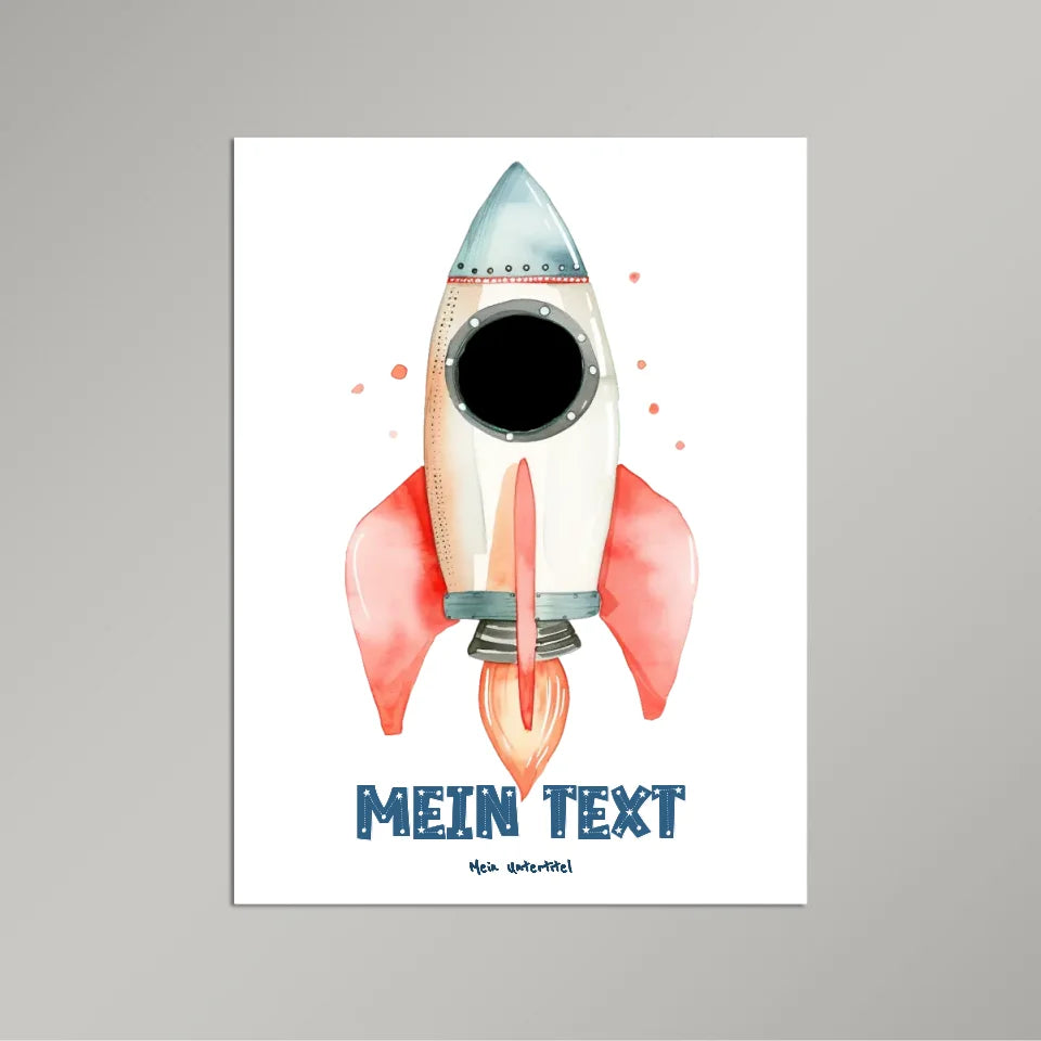 Personalisiertes-Kinderposter-mit-eigenem-Text-und-Foto-im-Raketen-Motiv-30x40cm-Hochformat