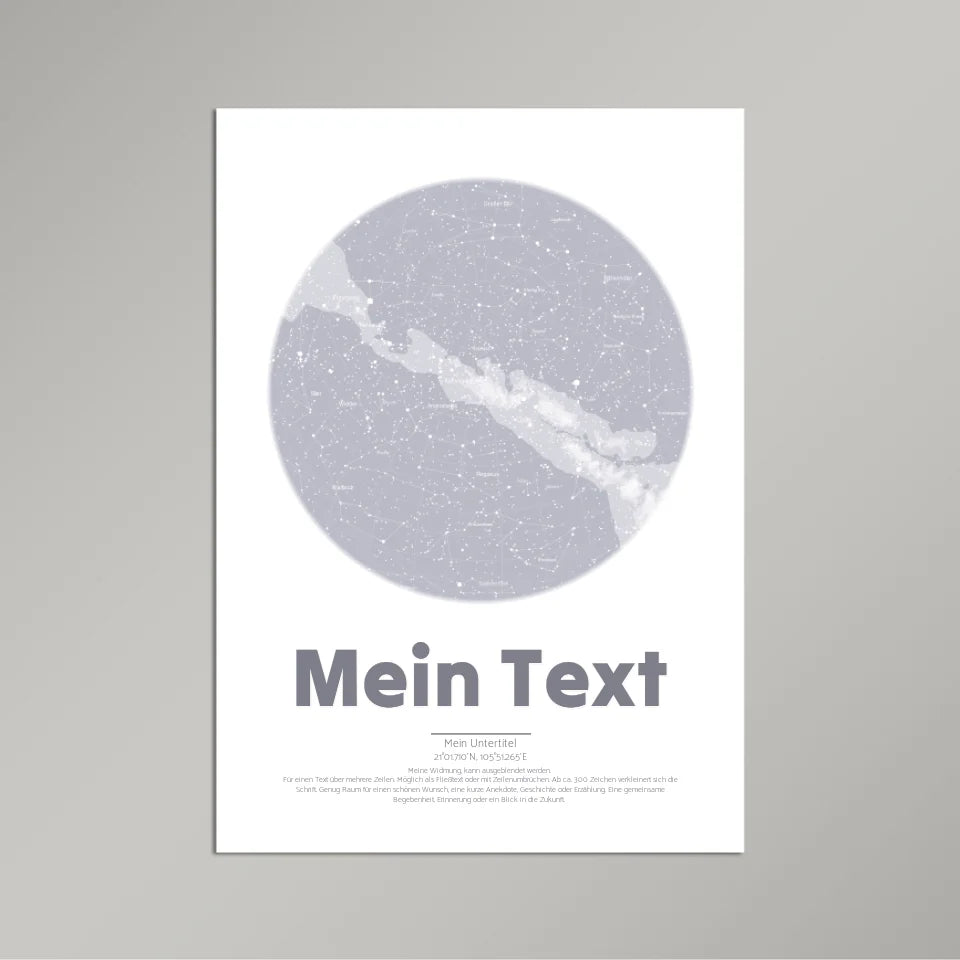 Personalisierte Sternenkarte &quot;bold Blickpunkt&quot; schwarz/weiß - dein Moment, Ort &amp; Text | Hochformat