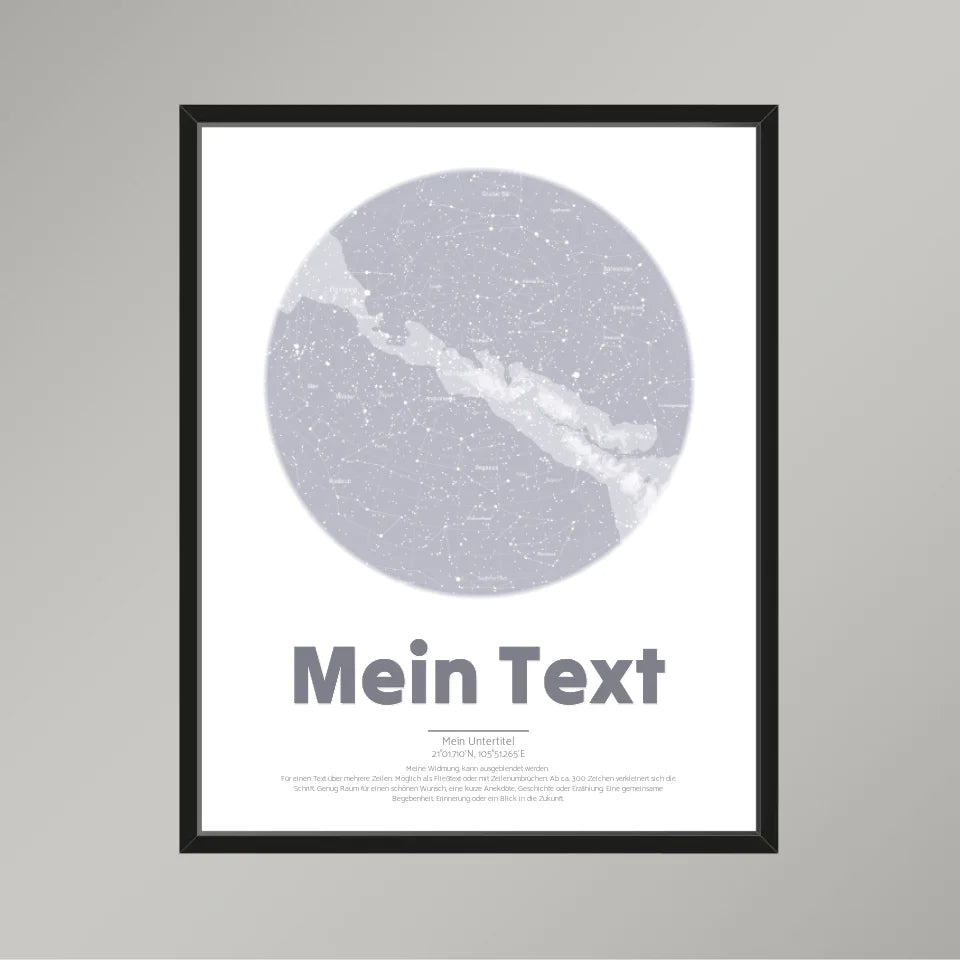 Personalisierte Sternenkarte &quot;bold Blickpunkt&quot; schwarz/weiß - dein Moment, Ort &amp; Text | Hochformat