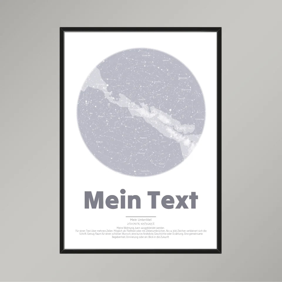 Personalisierte Sternenkarte &quot;bold Blickpunkt&quot; schwarz/weiß - dein Moment, Ort &amp; Text | Hochformat