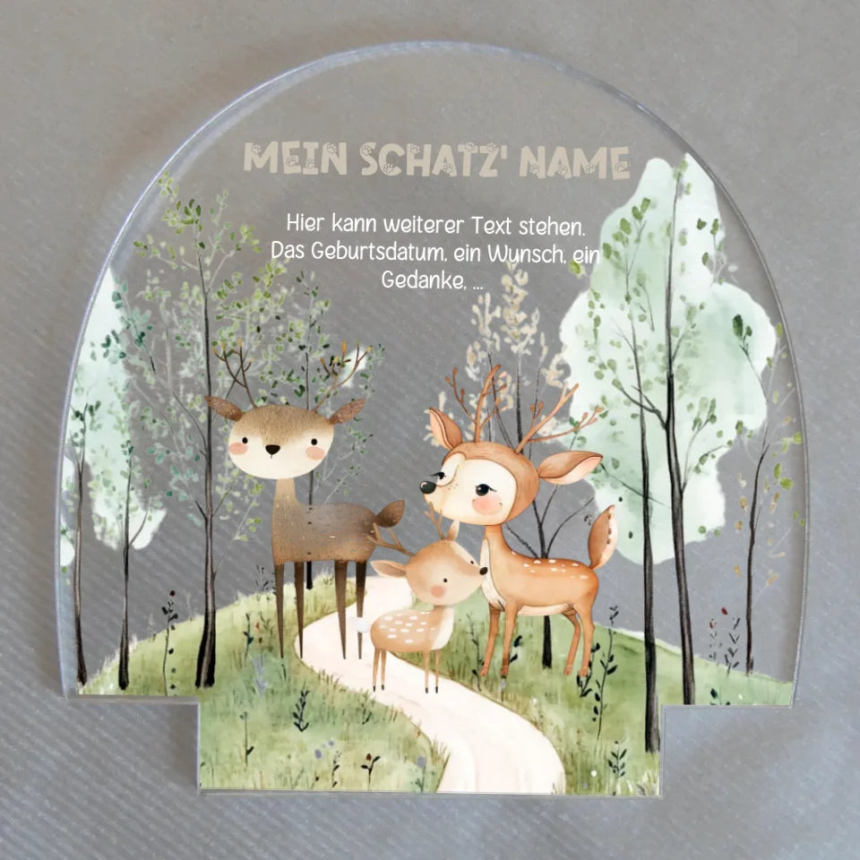 Wechselmotiv-für-personalisiertes-Nachtlicht-mit Reh-Familien-Motiv-und-Name-14,8x14,8x0,4cm