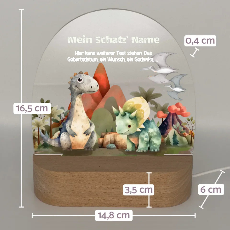 Personalisiertes-Nachtlicht-mit-Name-und-dino-motiv-mit-Massangaben-16,5x14,8x6cm