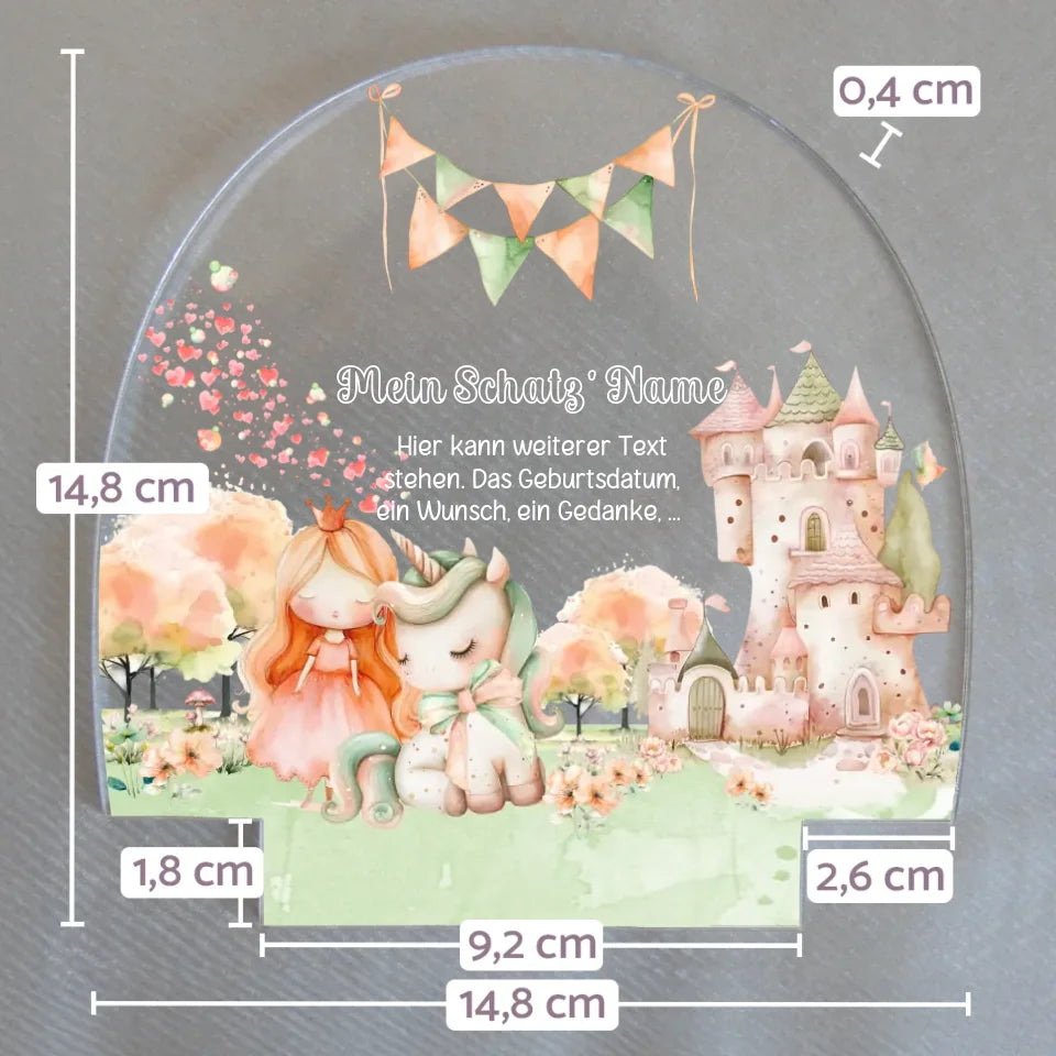 Wechselmotiv-für-personalisiertes-Nachtlicht-mit-Name-und-motiv-mit-prinzessin-und-einhorn-mit-Massangaben-14,8x14,8x0,4cm