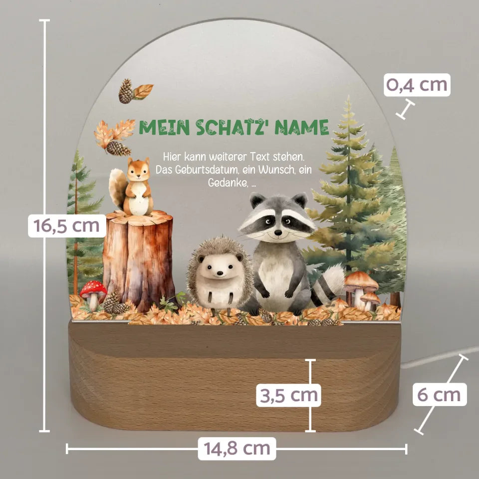 Personalisiertes-Nachtlicht-mit-Name-und-waldtiere-motiv-mit-Massangaben-16,5x14,8x6cm