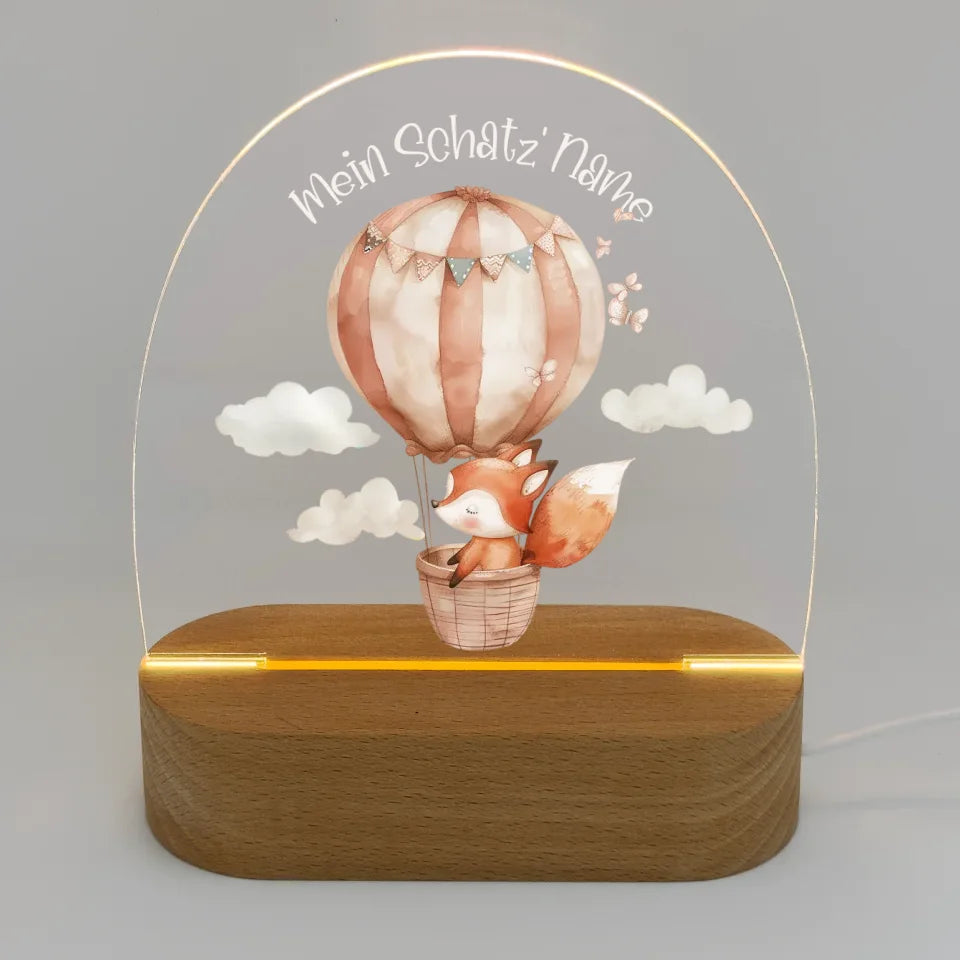 Personalisiertes-Nachtlicht-mit-eigenem-Text-und-fuchs-in-heissluftballon-Motiv-Licht-an-16,5x14,8x6cm